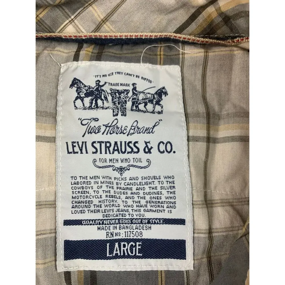 Levi’s Western Snap Shirt Men's L Gray Plaid‎ Short Sleeve Pearl Snaps